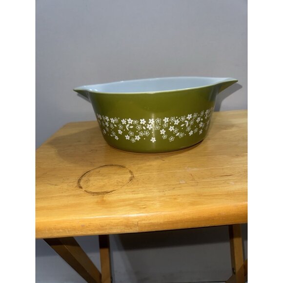 Vintage Pyrex 475 B 2.5 QT. Mixing Bowl Spring Blossom Green Flowers 60s Kitchen - Picture 5 of 5